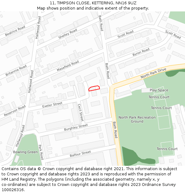 11, TIMPSON CLOSE, KETTERING, NN16 9UZ: Location map and indicative extent of plot