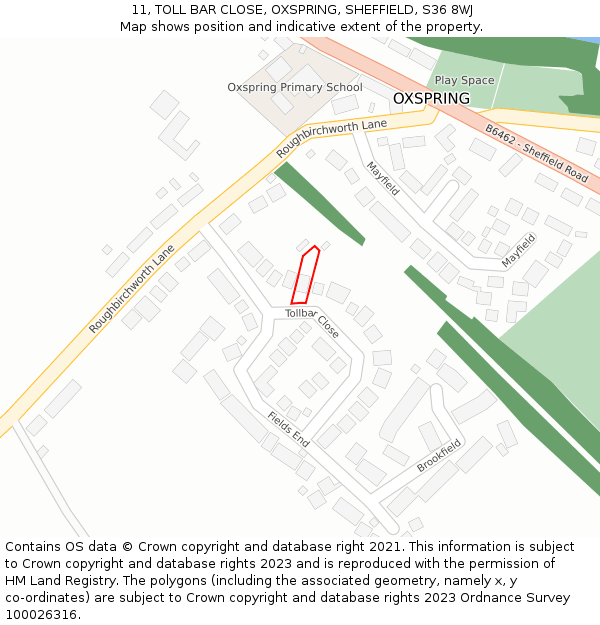 11, TOLL BAR CLOSE, OXSPRING, SHEFFIELD, S36 8WJ: Location map and indicative extent of plot