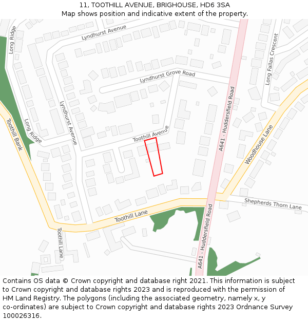 11, TOOTHILL AVENUE, BRIGHOUSE, HD6 3SA: Location map and indicative extent of plot