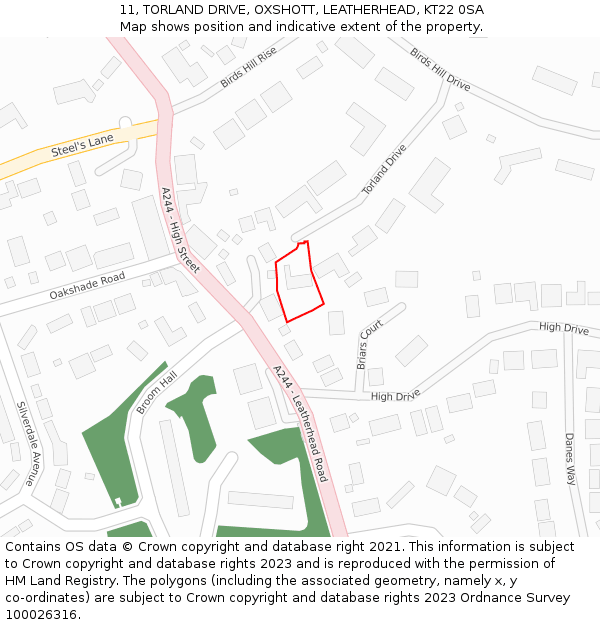 11, TORLAND DRIVE, OXSHOTT, LEATHERHEAD, KT22 0SA: Location map and indicative extent of plot