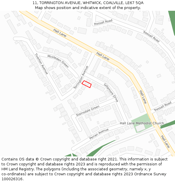 11, TORRINGTON AVENUE, WHITWICK, COALVILLE, LE67 5QA: Location map and indicative extent of plot