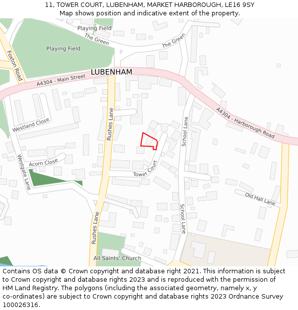 11, TOWER COURT, LUBENHAM, MARKET HARBOROUGH, LE16 9SY: Location map and indicative extent of plot