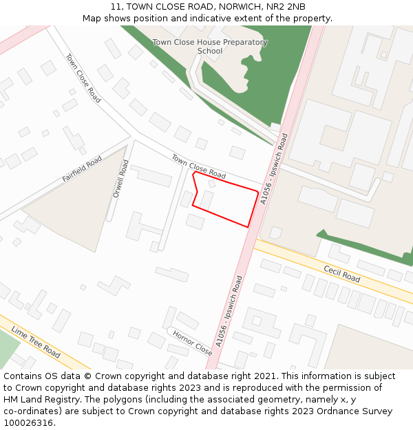 11, TOWN CLOSE ROAD, NORWICH, NR2 2NB: Location map and indicative extent of plot