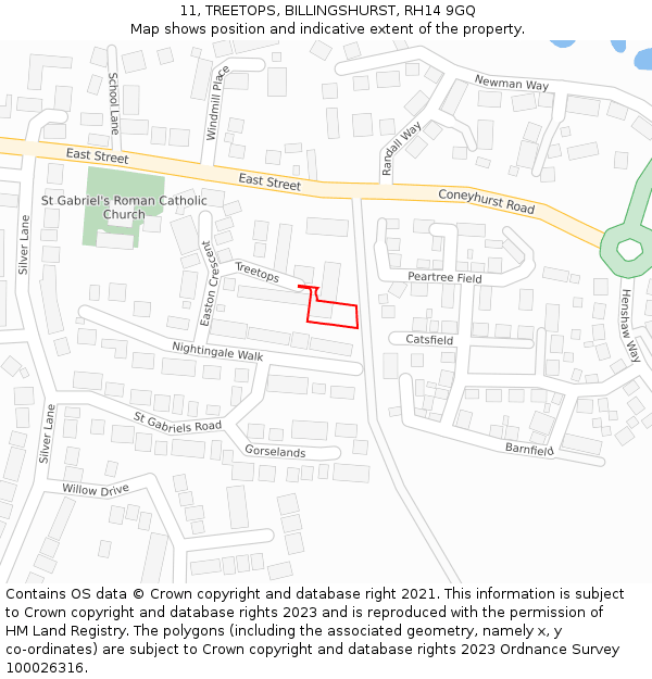 11, TREETOPS, BILLINGSHURST, RH14 9GQ: Location map and indicative extent of plot