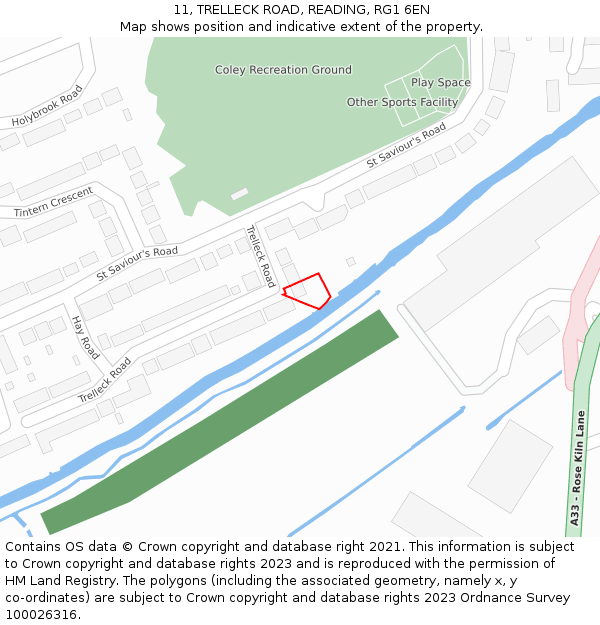 11, TRELLECK ROAD, READING, RG1 6EN: Location map and indicative extent of plot