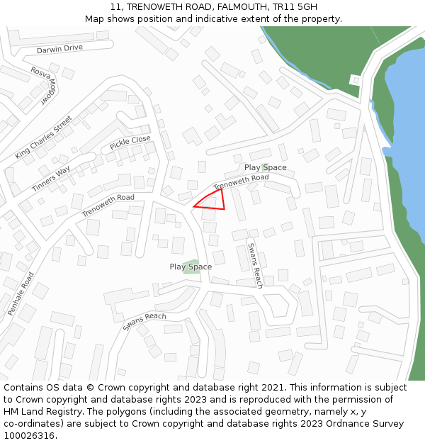 11, TRENOWETH ROAD, FALMOUTH, TR11 5GH: Location map and indicative extent of plot