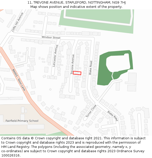11, TREVONE AVENUE, STAPLEFORD, NOTTINGHAM, NG9 7HJ: Location map and indicative extent of plot