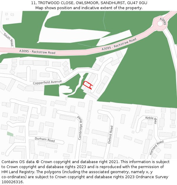 11, TROTWOOD CLOSE, OWLSMOOR, SANDHURST, GU47 0GU: Location map and indicative extent of plot