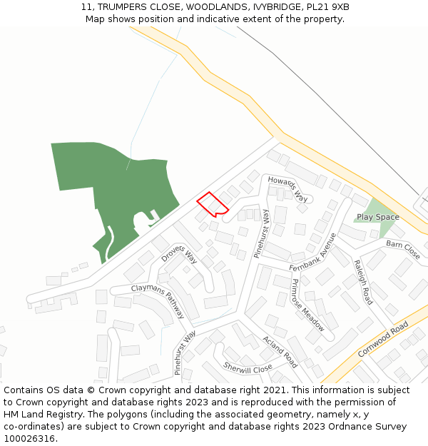 11, TRUMPERS CLOSE, WOODLANDS, IVYBRIDGE, PL21 9XB: Location map and indicative extent of plot