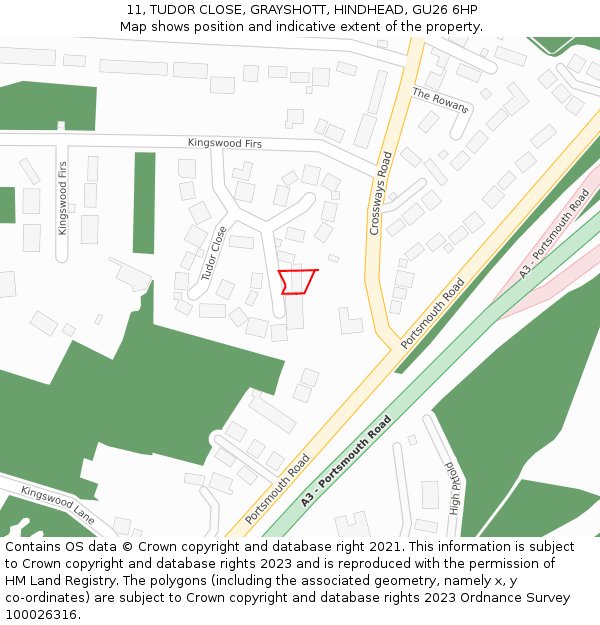 11, TUDOR CLOSE, GRAYSHOTT, HINDHEAD, GU26 6HP: Location map and indicative extent of plot