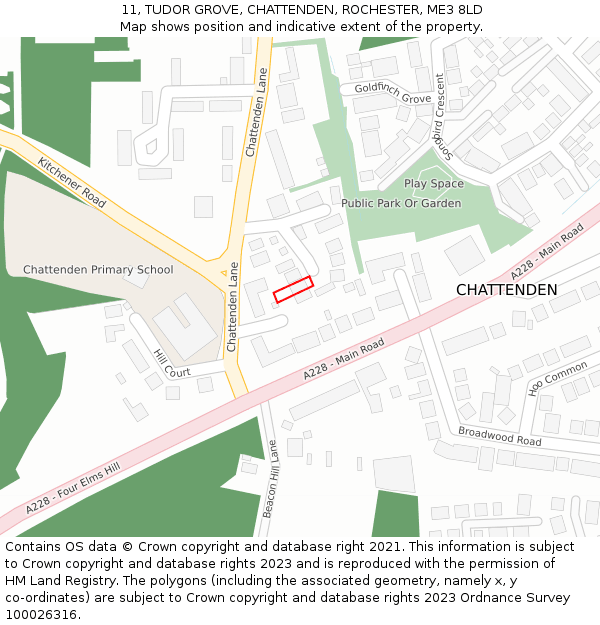 11, TUDOR GROVE, CHATTENDEN, ROCHESTER, ME3 8LD: Location map and indicative extent of plot