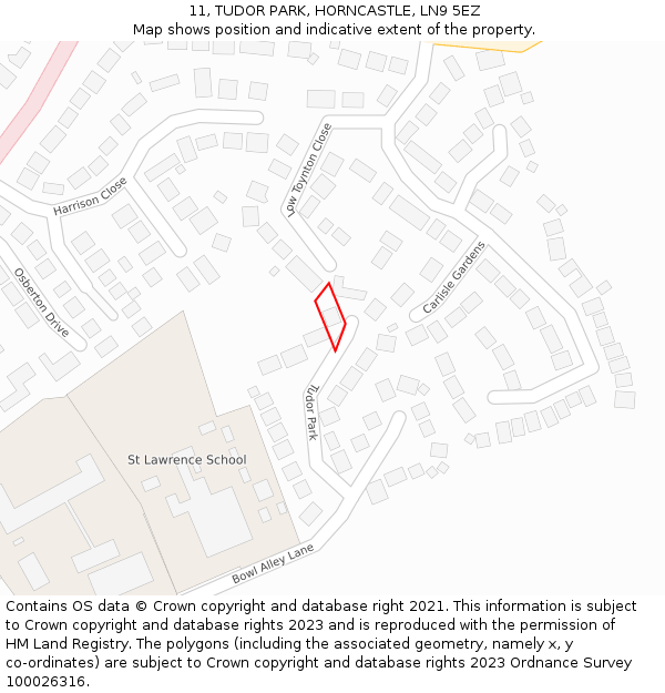 11, TUDOR PARK, HORNCASTLE, LN9 5EZ: Location map and indicative extent of plot