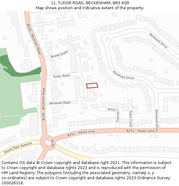 11, TUDOR ROAD, BECKENHAM, BR3 6QR: Location map and indicative extent of plot
