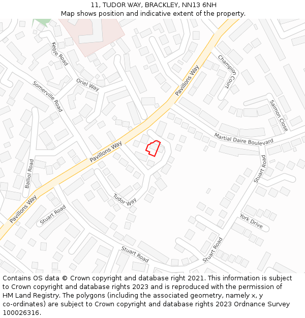 11, TUDOR WAY, BRACKLEY, NN13 6NH: Location map and indicative extent of plot