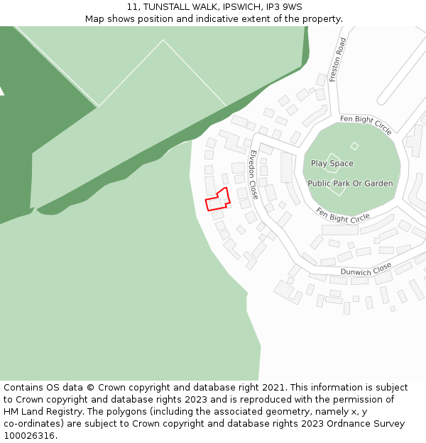 11, TUNSTALL WALK, IPSWICH, IP3 9WS: Location map and indicative extent of plot