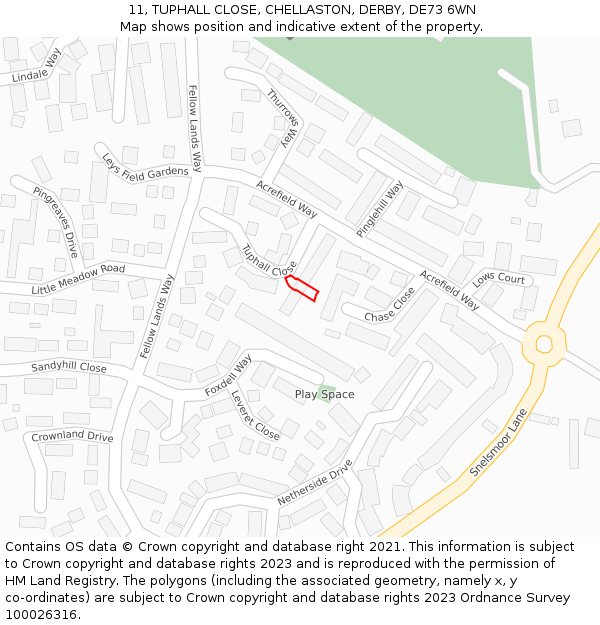 11, TUPHALL CLOSE, CHELLASTON, DERBY, DE73 6WN: Location map and indicative extent of plot