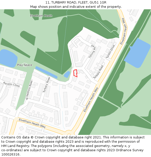 11, TURBARY ROAD, FLEET, GU51 1GR: Location map and indicative extent of plot