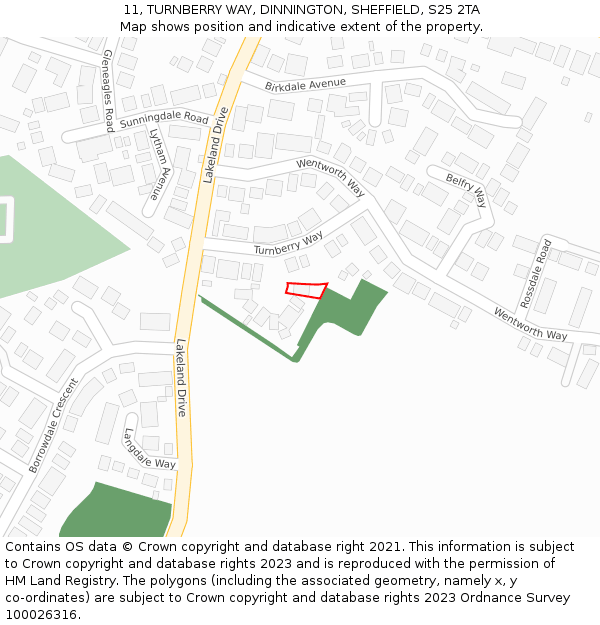 11, TURNBERRY WAY, DINNINGTON, SHEFFIELD, S25 2TA: Location map and indicative extent of plot