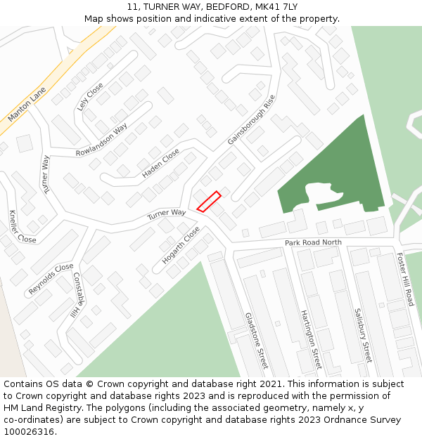 11, TURNER WAY, BEDFORD, MK41 7LY: Location map and indicative extent of plot
