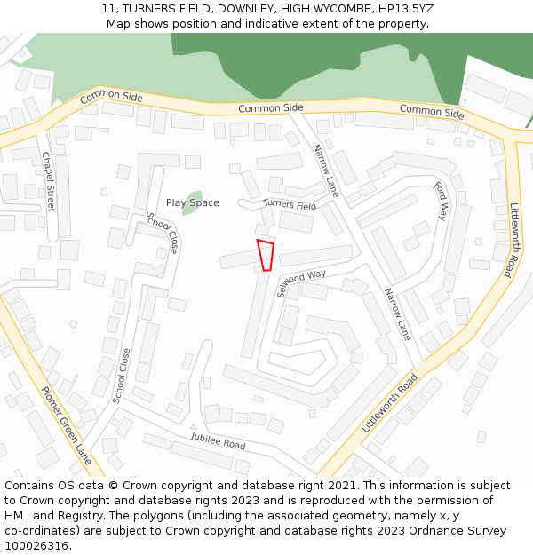 11, TURNERS FIELD, DOWNLEY, HIGH WYCOMBE, HP13 5YZ: Location map and indicative extent of plot