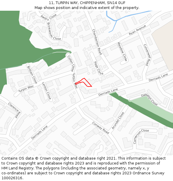 11, TURPIN WAY, CHIPPENHAM, SN14 0UF: Location map and indicative extent of plot