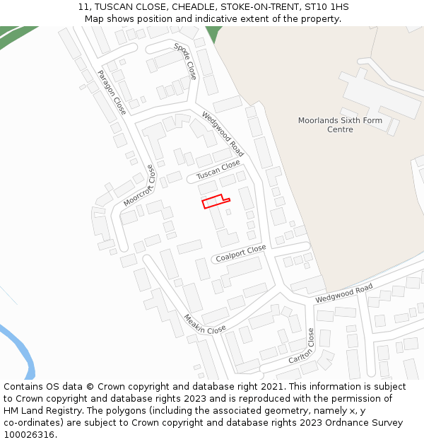 11, TUSCAN CLOSE, CHEADLE, STOKE-ON-TRENT, ST10 1HS: Location map and indicative extent of plot