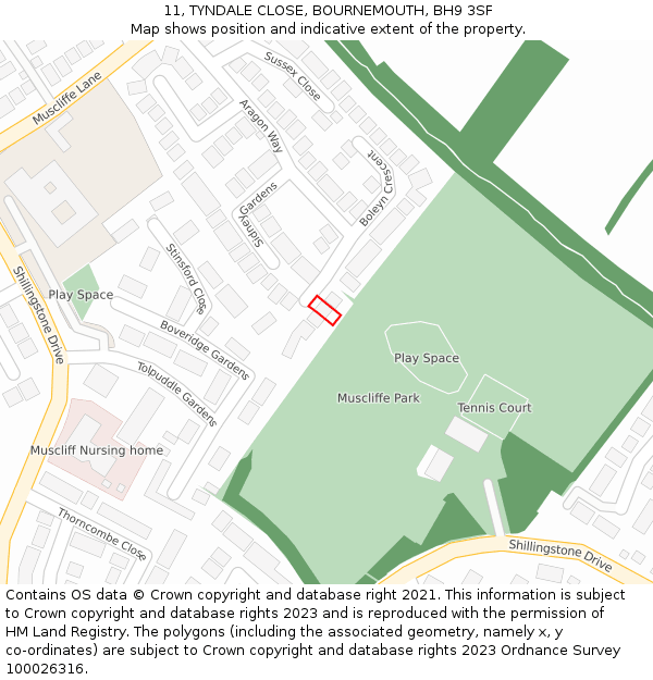 11, TYNDALE CLOSE, BOURNEMOUTH, BH9 3SF: Location map and indicative extent of plot
