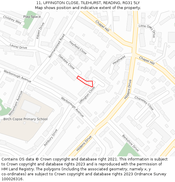 11, UFFINGTON CLOSE, TILEHURST, READING, RG31 5LY: Location map and indicative extent of plot
