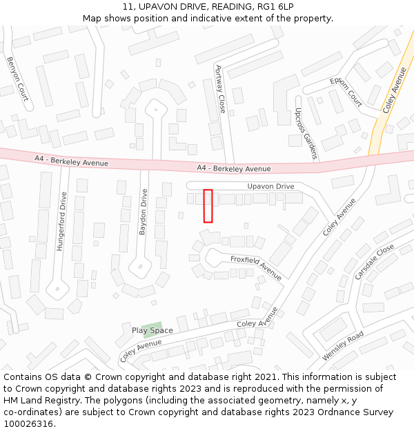 11, UPAVON DRIVE, READING, RG1 6LP: Location map and indicative extent of plot