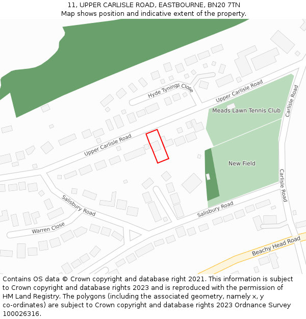 11, UPPER CARLISLE ROAD, EASTBOURNE, BN20 7TN: Location map and indicative extent of plot