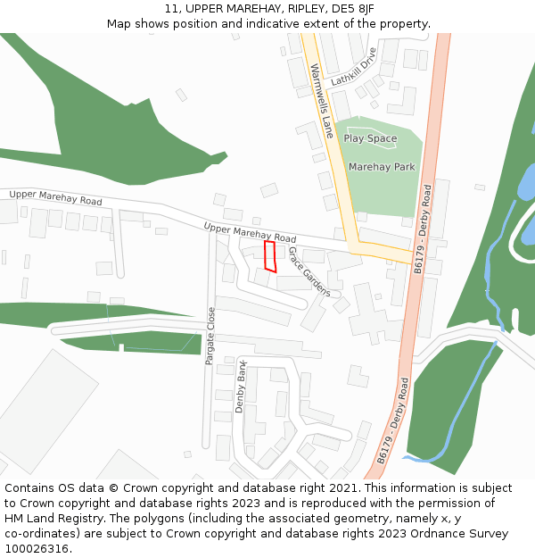 11, UPPER MAREHAY, RIPLEY, DE5 8JF: Location map and indicative extent of plot