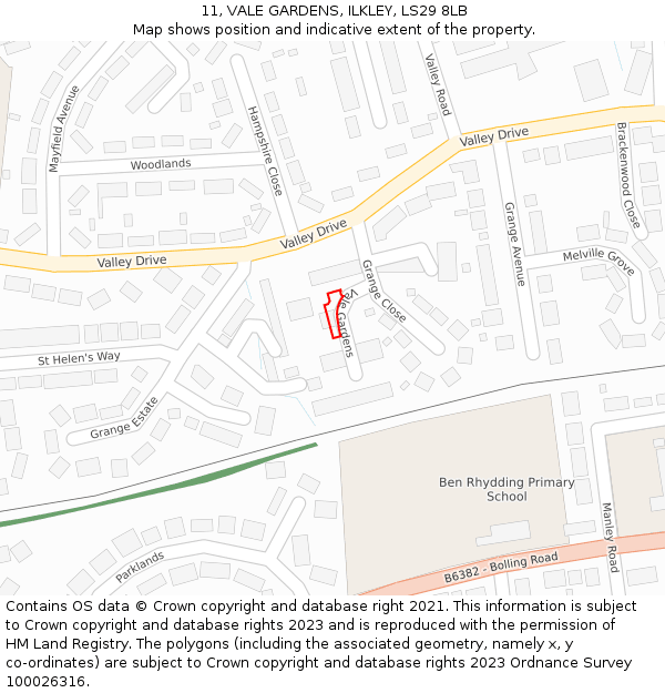 11, VALE GARDENS, ILKLEY, LS29 8LB: Location map and indicative extent of plot