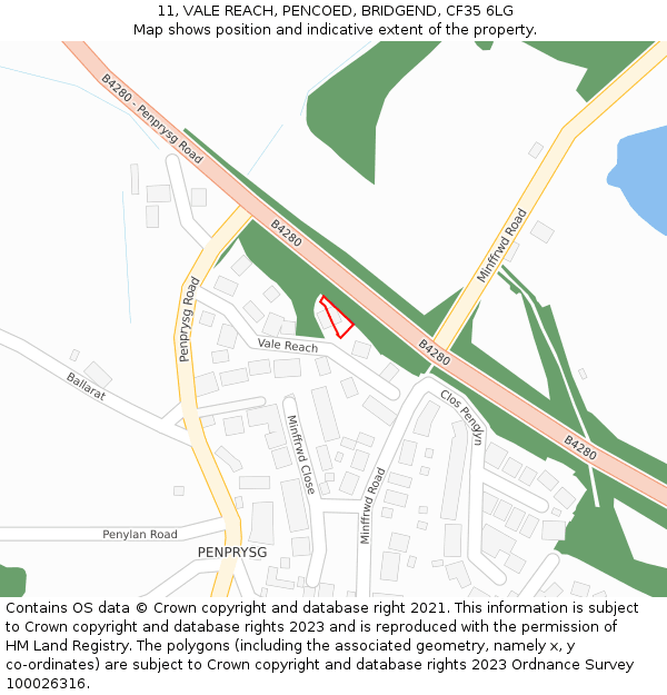 11, VALE REACH, PENCOED, BRIDGEND, CF35 6LG: Location map and indicative extent of plot