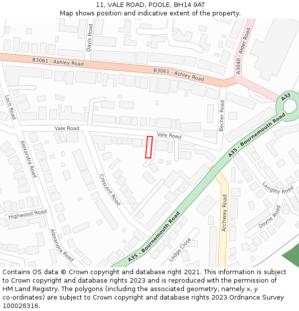 11, VALE ROAD, POOLE, BH14 9AT: Location map and indicative extent of plot