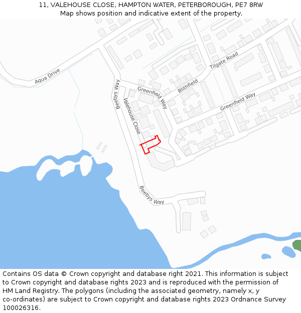 11, VALEHOUSE CLOSE, HAMPTON WATER, PETERBOROUGH, PE7 8RW: Location map and indicative extent of plot
