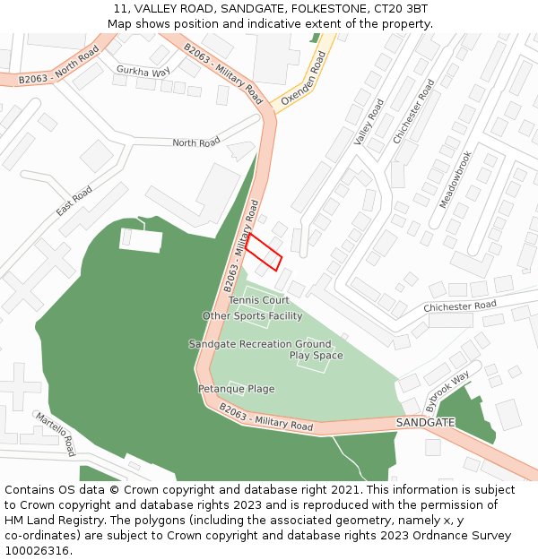 11, VALLEY ROAD, SANDGATE, FOLKESTONE, CT20 3BT: Location map and indicative extent of plot