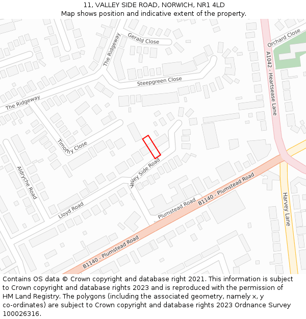 11, VALLEY SIDE ROAD, NORWICH, NR1 4LD: Location map and indicative extent of plot