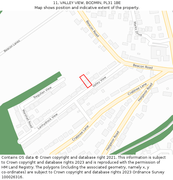 11, VALLEY VIEW, BODMIN, PL31 1BE: Location map and indicative extent of plot