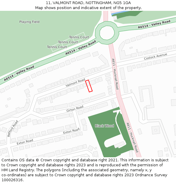 11, VALMONT ROAD, NOTTINGHAM, NG5 1GA: Location map and indicative extent of plot