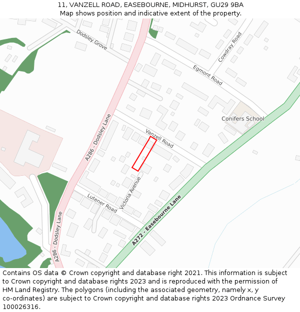 11, VANZELL ROAD, EASEBOURNE, MIDHURST, GU29 9BA: Location map and indicative extent of plot
