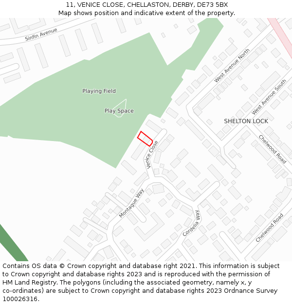 11, VENICE CLOSE, CHELLASTON, DERBY, DE73 5BX: Location map and indicative extent of plot
