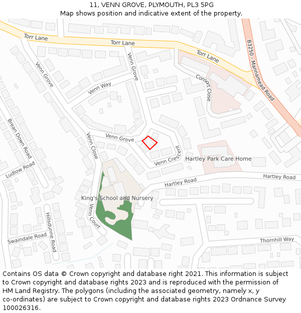 11, VENN GROVE, PLYMOUTH, PL3 5PG: Location map and indicative extent of plot