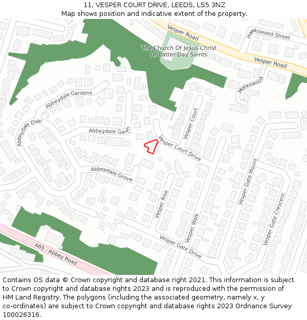 11, VESPER COURT DRIVE, LEEDS, LS5 3NZ: Location map and indicative extent of plot