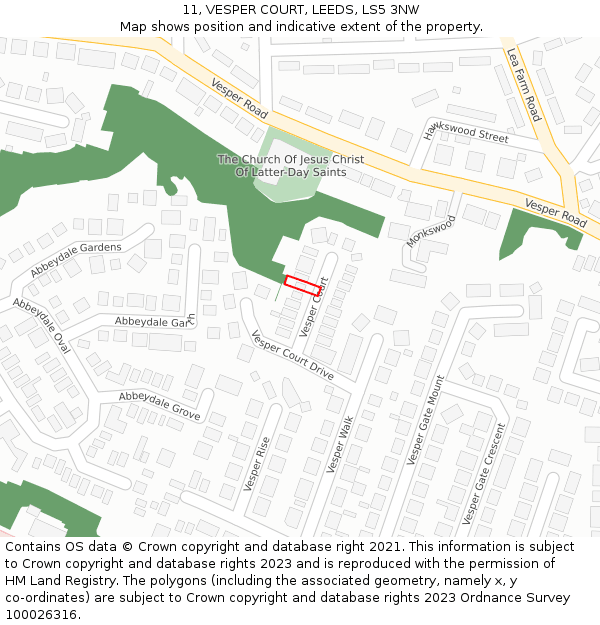 11, VESPER COURT, LEEDS, LS5 3NW: Location map and indicative extent of plot