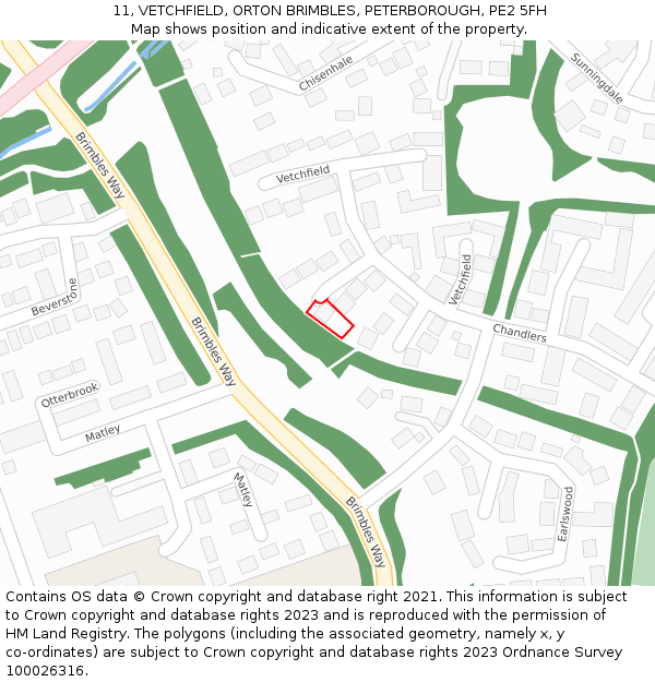 11, VETCHFIELD, ORTON BRIMBLES, PETERBOROUGH, PE2 5FH: Location map and indicative extent of plot