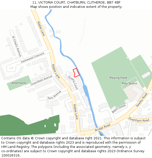 11, VICTORIA COURT, CHATBURN, CLITHEROE, BB7 4BF: Location map and indicative extent of plot