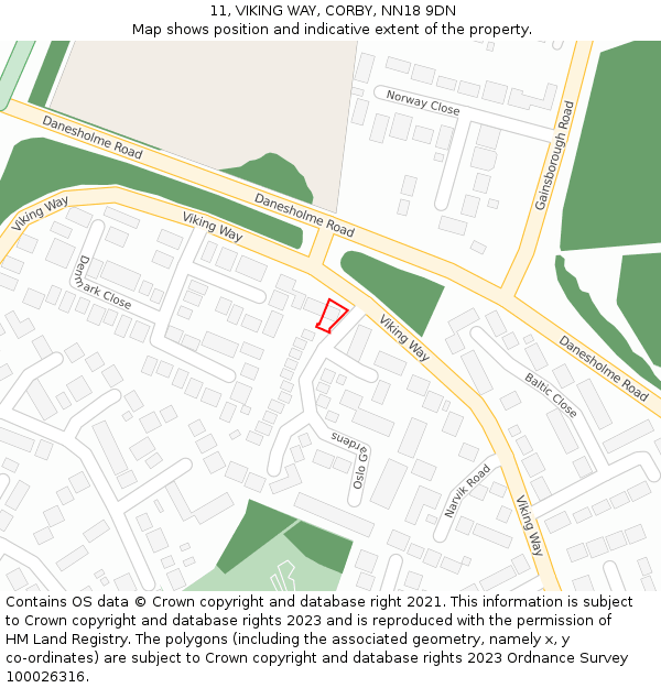 11, VIKING WAY, CORBY, NN18 9DN: Location map and indicative extent of plot