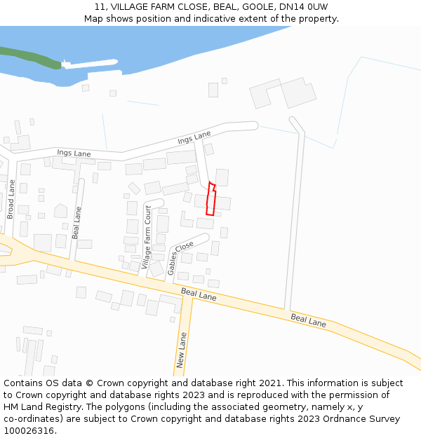 11, VILLAGE FARM CLOSE, BEAL, GOOLE, DN14 0UW: Location map and indicative extent of plot