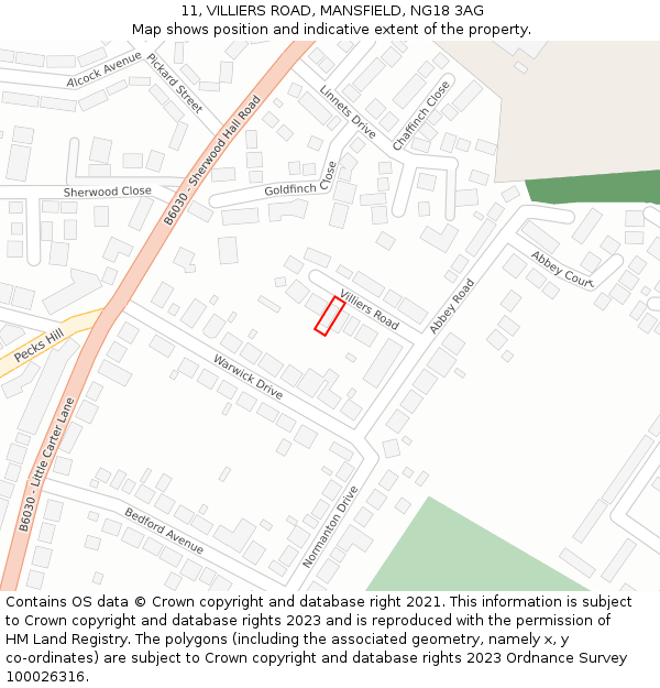 11, VILLIERS ROAD, MANSFIELD, NG18 3AG: Location map and indicative extent of plot