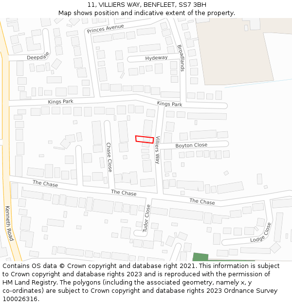 11, VILLIERS WAY, BENFLEET, SS7 3BH: Location map and indicative extent of plot